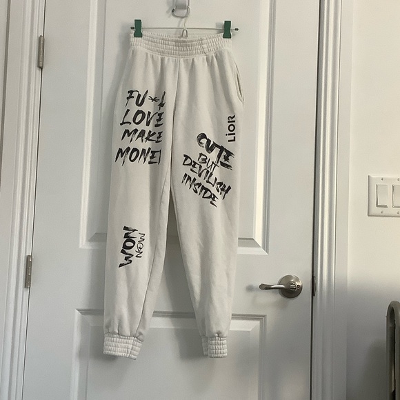 Women's White Graphic Jogger Pants, Size S - Picture 4 of 6